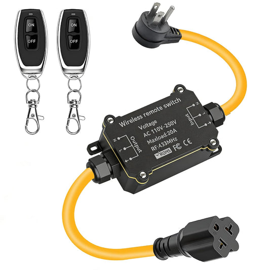 Outdoor Wireless Remote Control Outlet,AC110V Remote Control Power Switch | AC110/230/240/250 V/20A Waterproof Wireless Light Switch,165 Ft,Suitable for Lamps and Electrical Equipment