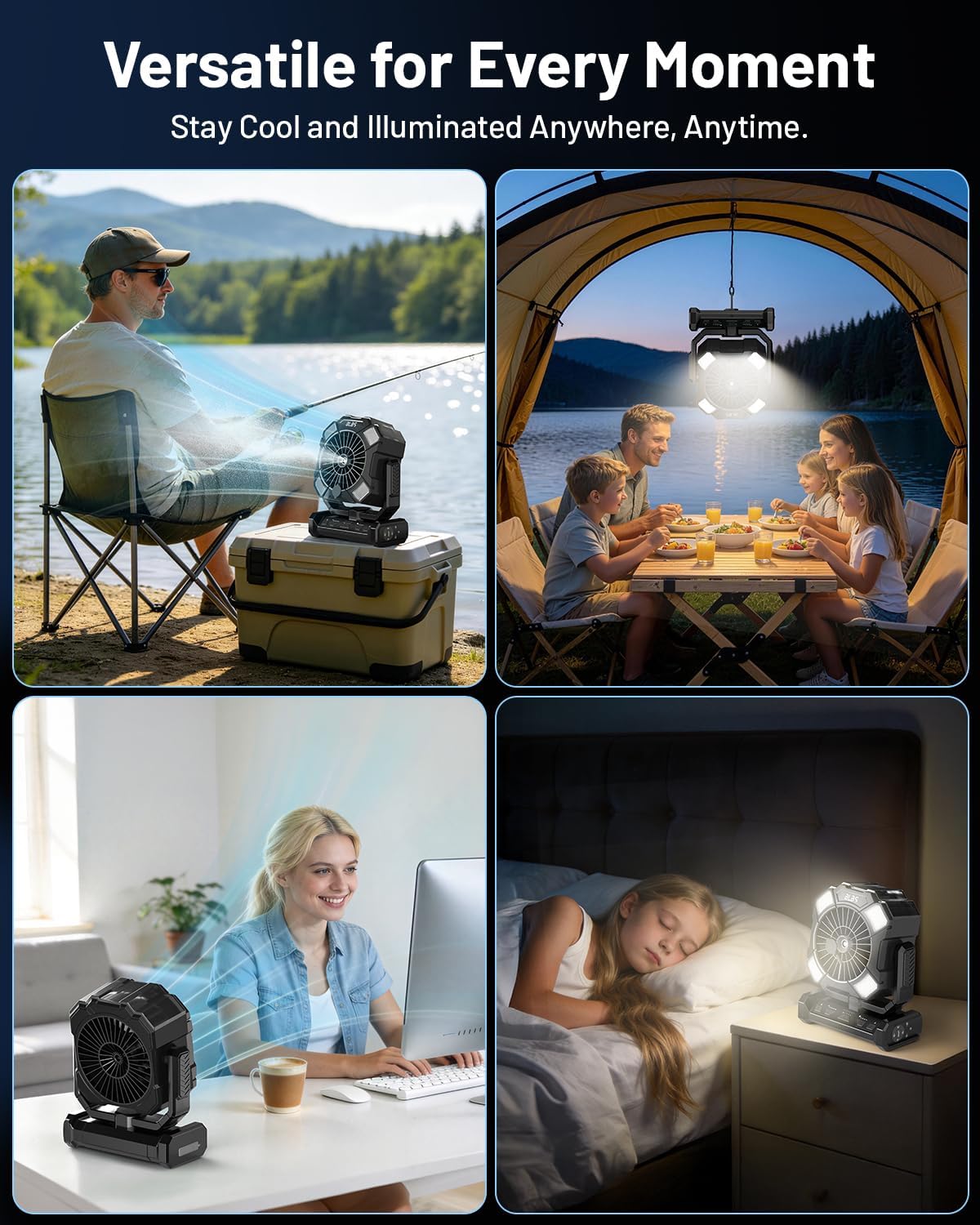 BLBS Misting Fan, Portable Camping Fan with 11oz Water Tank, 160Min Misting, 24000mAh Battery Powered Fans with 4 Speeds, 4 Timers, Light & Hook, Must-Have for Camping, Fishing, Beach & Hiking