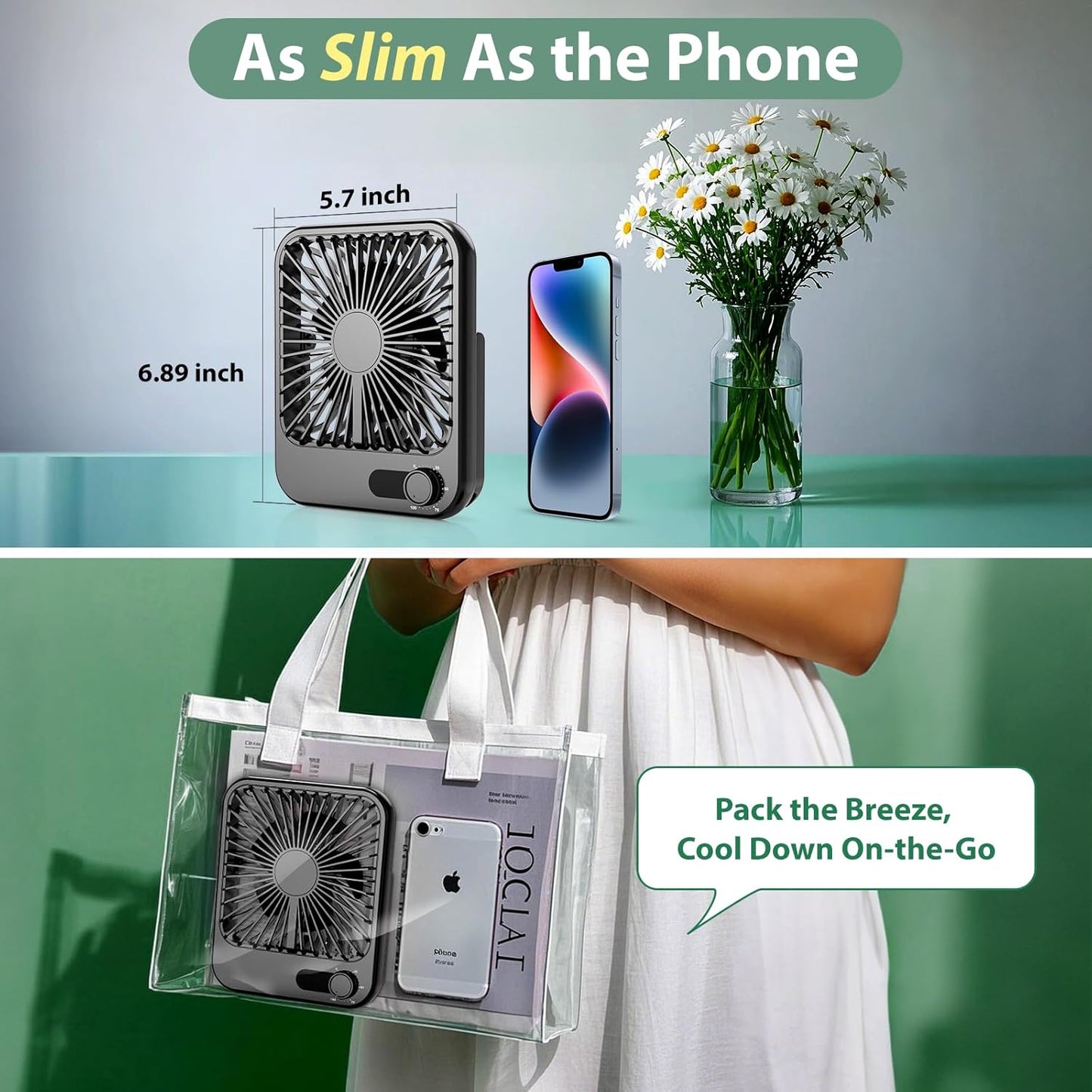 Portable Fan Rechargeable- 4000mAh mall Mini Desk Fan 100 Speed Wind Adjustable, Mini Silent Battery Powered Personal Desktop Fan for Bedroom Bedside, Office, Travel Essentials