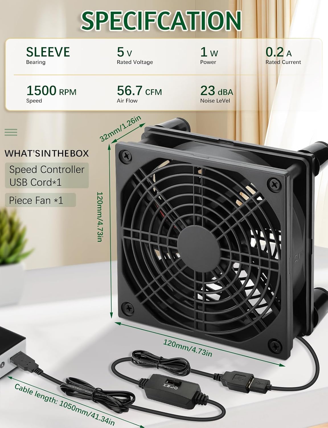 USB 120mm Computer Cooling Fan 5v 3 Speed Controller | Electronics Cooling Pad for Router Xbox PlayStation Receiver DVR T-Mobile 5G Home Internet Gateway Modem Mini PC