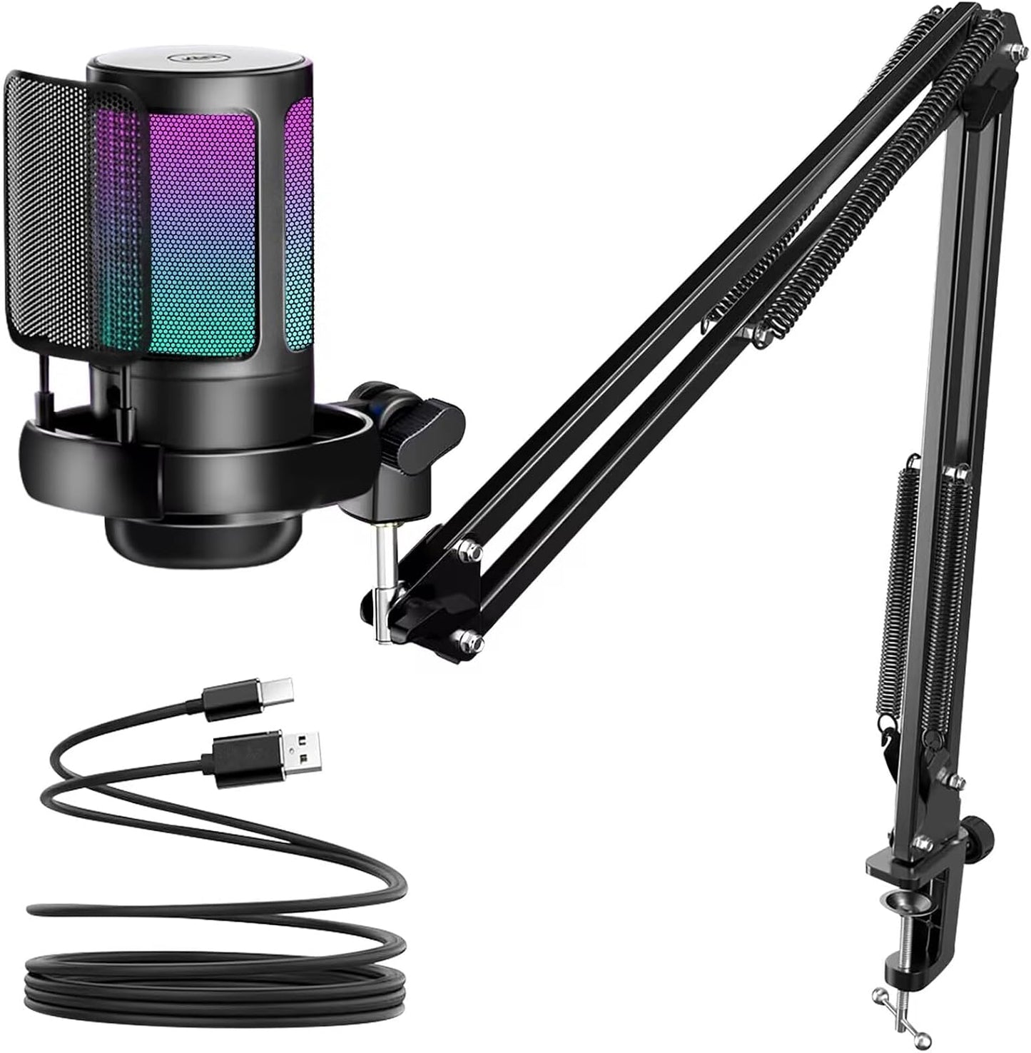 KingSom Gaming USB Microphone,Noise-Canceling Condenser Mic with Boom Arm | Podcast Microphones RGB Computer Mic,Streaming Microphone with Pop Filter, Mute Button,Gain for Recording,Discord,YouTube