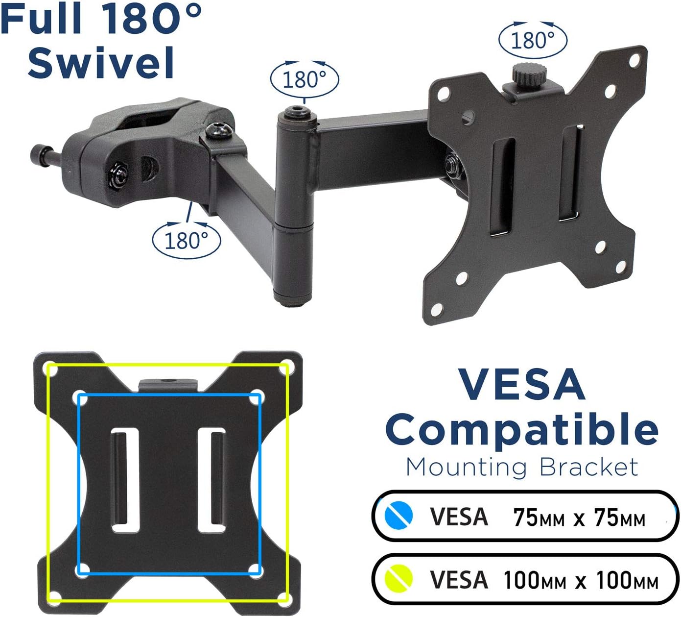Mount-It! Universal Full Motion Steel Pole Mount with Articulating Arm and Removable VESA Plate for 17 to 32 Inch Monitors & TVs, VESA 75x75 & 100x100 Compatible, Black (MI-391)