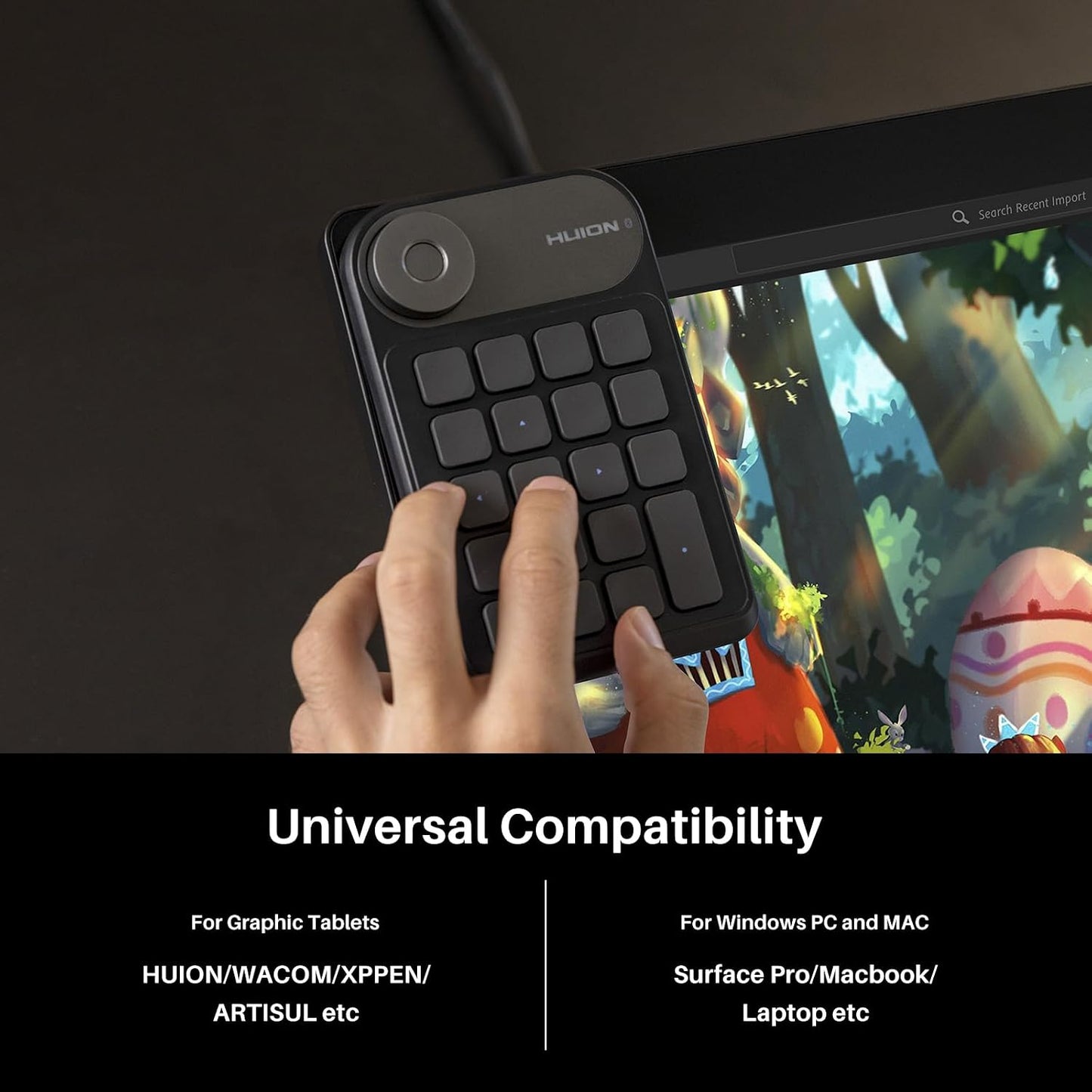 HUION Keydial Mini Bluetooth Programmable Keypad with Dial 18 Shortcut Keys | 5 Keys Anti-ghosting Macro Keypad, Wireless Shortcut Keyboard for Drawing Tablet, PC, MacBook, Surface Pro, Editing, Gaming