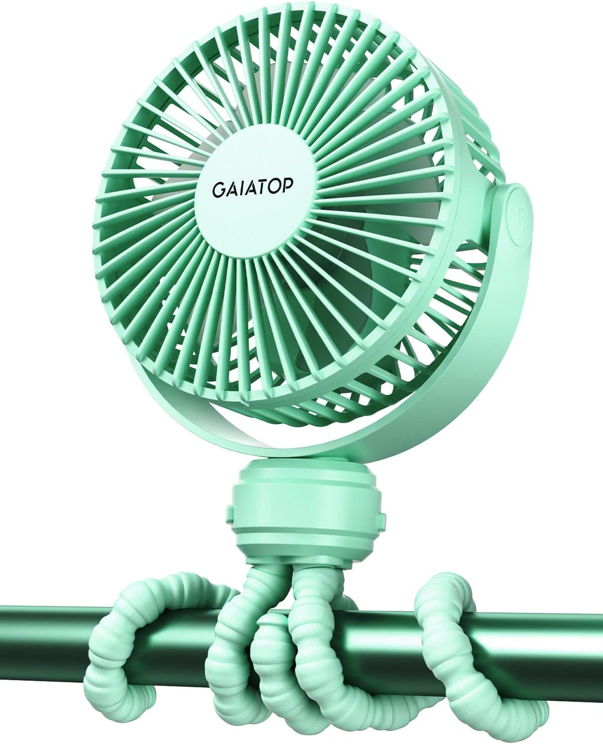Gaiatop Mini Portable Stroller Fan, Small Clip on Fan 3 Speed Rechargeable | 360° Rotate Flexible Tripod, Battery Operated Detachable, Cooling for Car Seat Crib Treadmill Travel Green