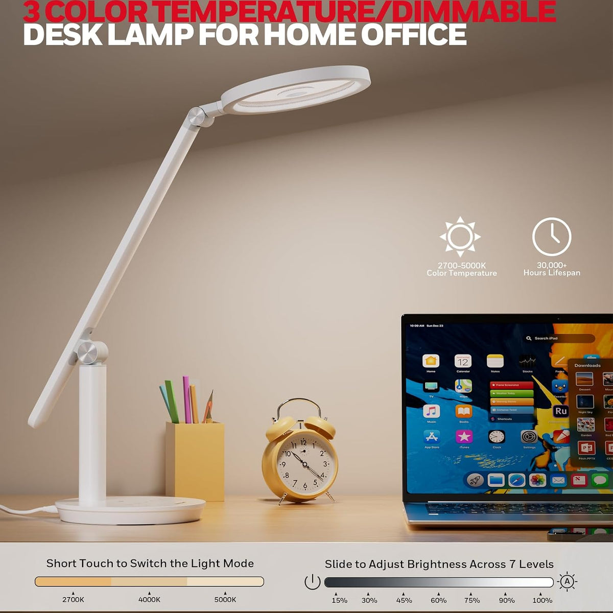 Honeywell H6 Desk Lamp for Home Office, Dimmable Reading Table Light, White