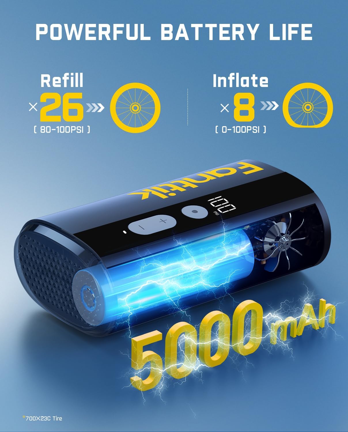 Fanttik X9 Ace Mini Electric Bike Pump, 150PSI, 32s Inflate, Auto Stop | Portable Air Pump with Presta and Schrader Valve, for Motorcycle/Road/E-Bike/MTB, Powerful Battery, 1 PSI accuracy