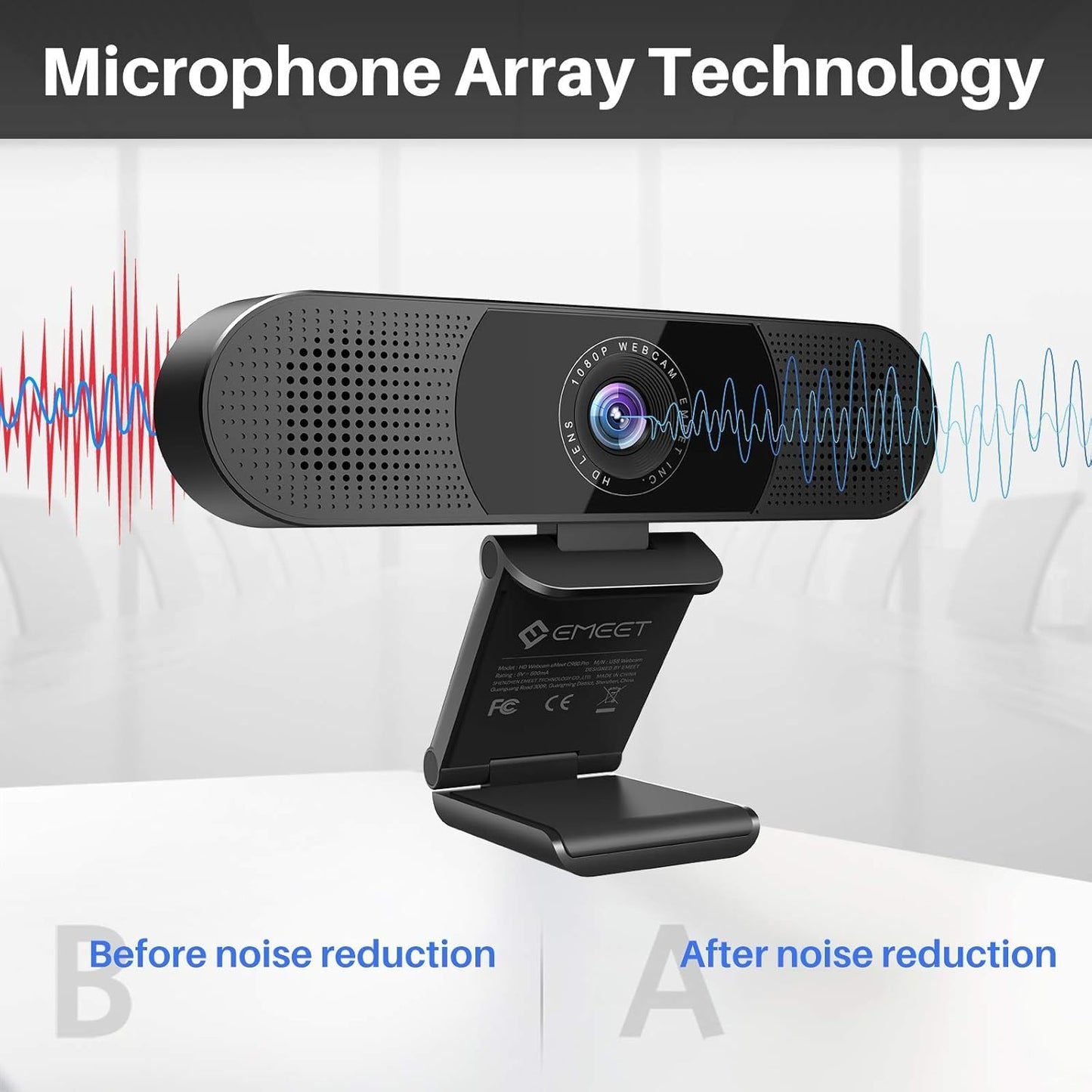 EMEET C980 PRO 3-in-1 1080P Webcam with Microphone and Speaker, 60°-98° FOV | Wide Angle Webcam w/ 4 Noise Cancel Mics 2 Speakers, Auto Low Light Correction W/Cover USB Camera for Online Conference/Class