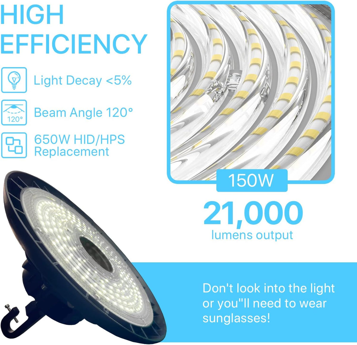 HYPERLITE UFO LED High Bay Light with Motion Sensor 21000LM, 150W Smart High Bay LED Lights with Remote Control, 120-277V IP65 Waterproof High Bay Shop Light for Shop Barn Warehouse