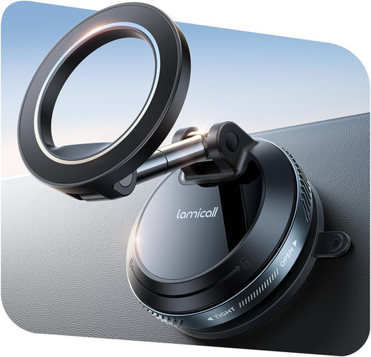 Lamicall Car Phone Holder for Magsafe Dashboard Windshield Nano Gel Vacuum | 20X Magnetic Phone Holders for Your Car 360° Suction Cup Phone Mount for iPhone 17 16 15 14 13 12 Pro Max Gift Truck Black