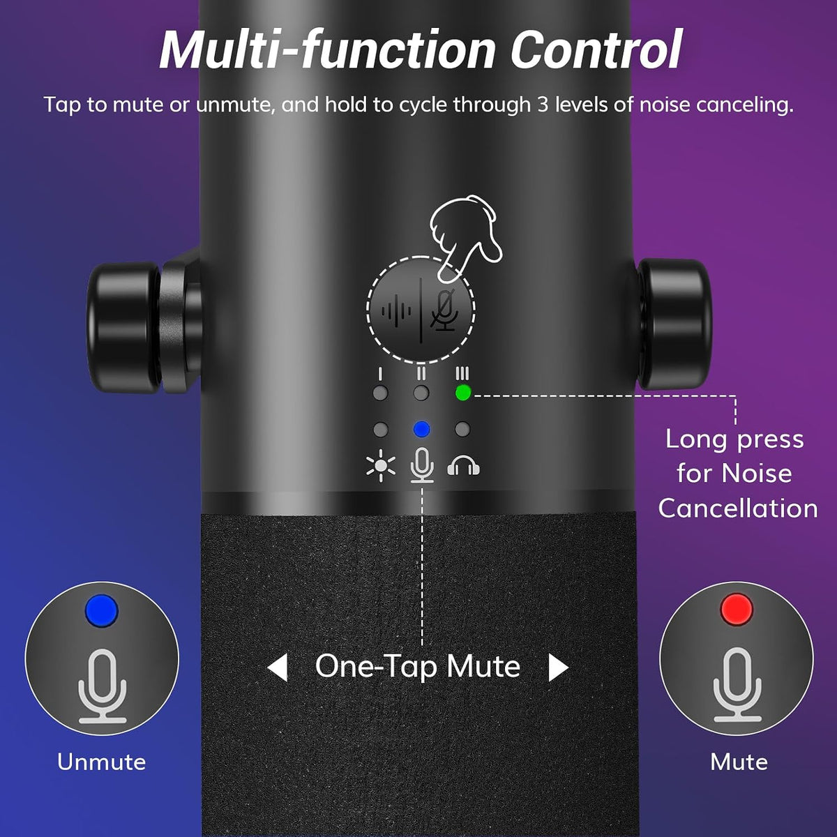 TONOR Dynamic Gaming Microphone XLR/USB Mic with AI Noise Cancellation | Boom Arm Set, RGB, Tap Mute, 3.5mm Jack, Gain Control, Microfono for Content Creators, Black, TD510 AIR S H+