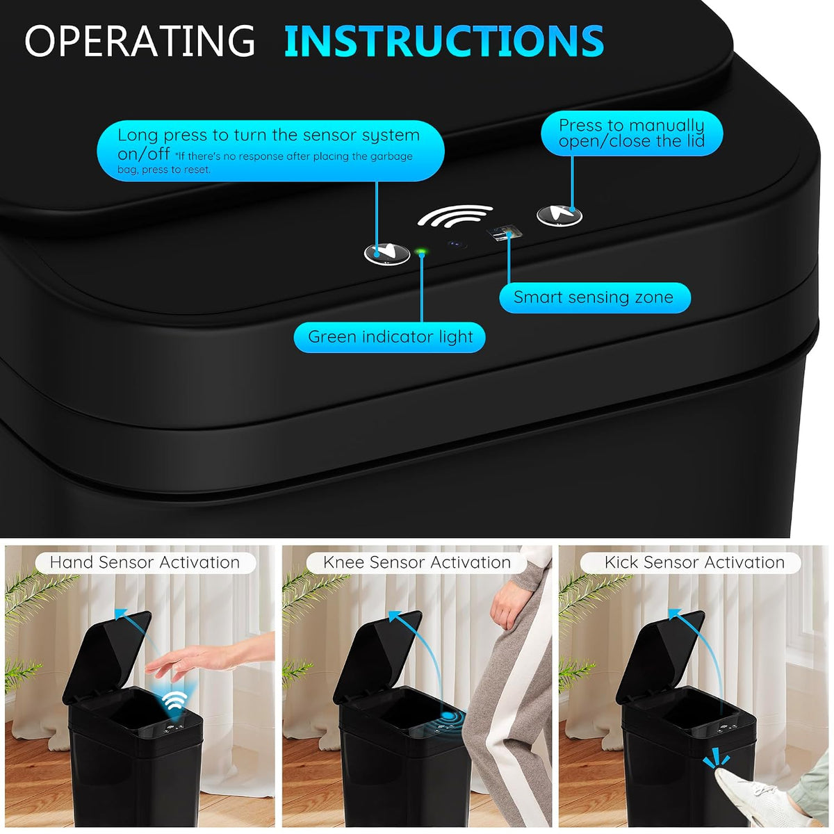 Bathroom Small Trash Can with Lid, Automatic Garbage Can, 2.6 Gallon