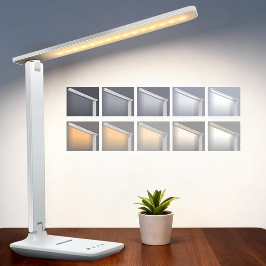 LED Portable Bright Rechargeable Desk Lamp, 4000mah Dimmable Touch Battery Operated Eye-friendly Desk Light With Charger, Adjustable Modern Cordless Table Lamps For Office Home Nail Craft Puzzle White