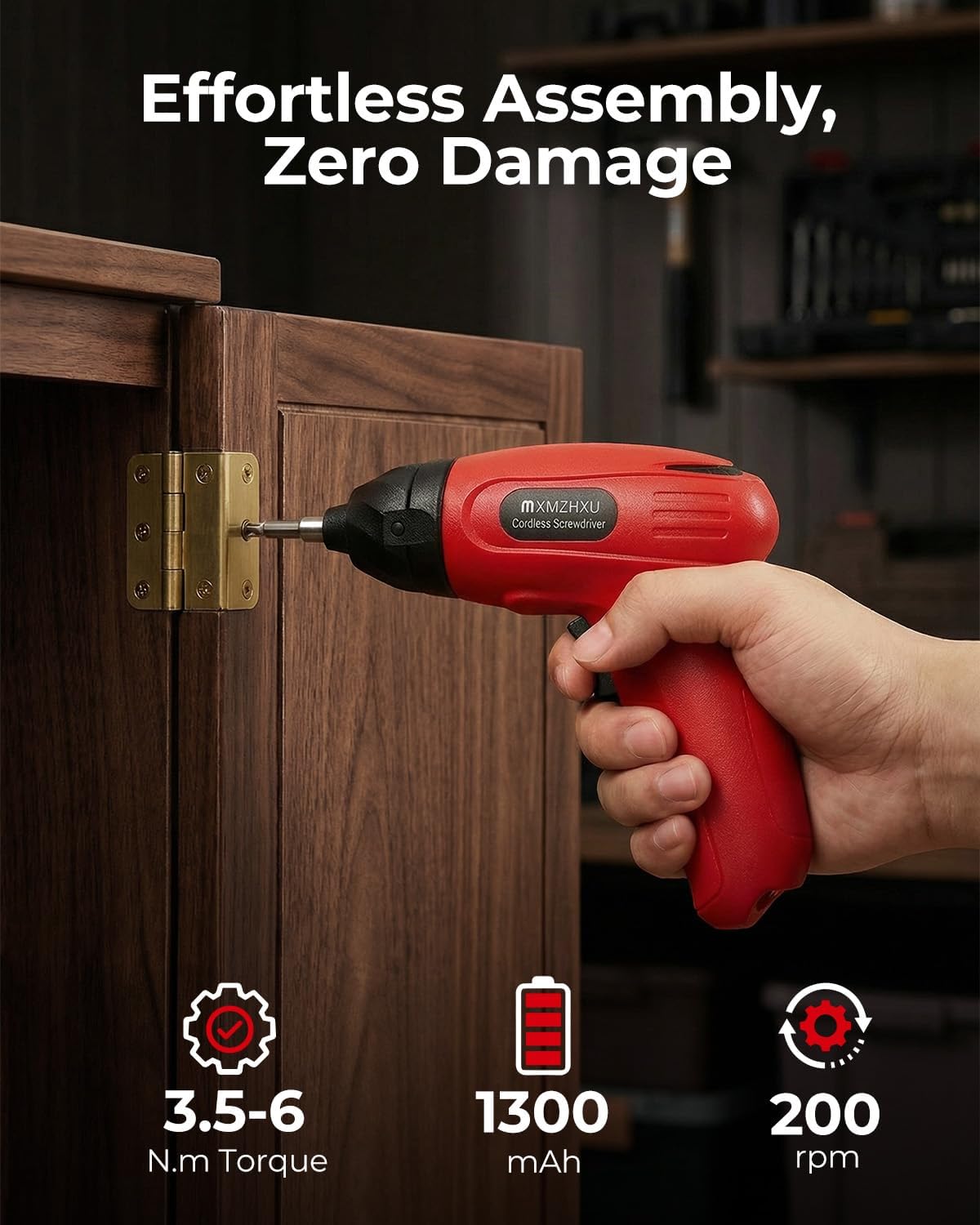 3.6V Cordless Screwdriver, 50-Piece Small Electric Screwdriver Set, Rechargeable with 6 N.m Precision Torque, 1.5H Type-C Fast Charging, Power Tool for Furniture Assembly & Home DIY, Red