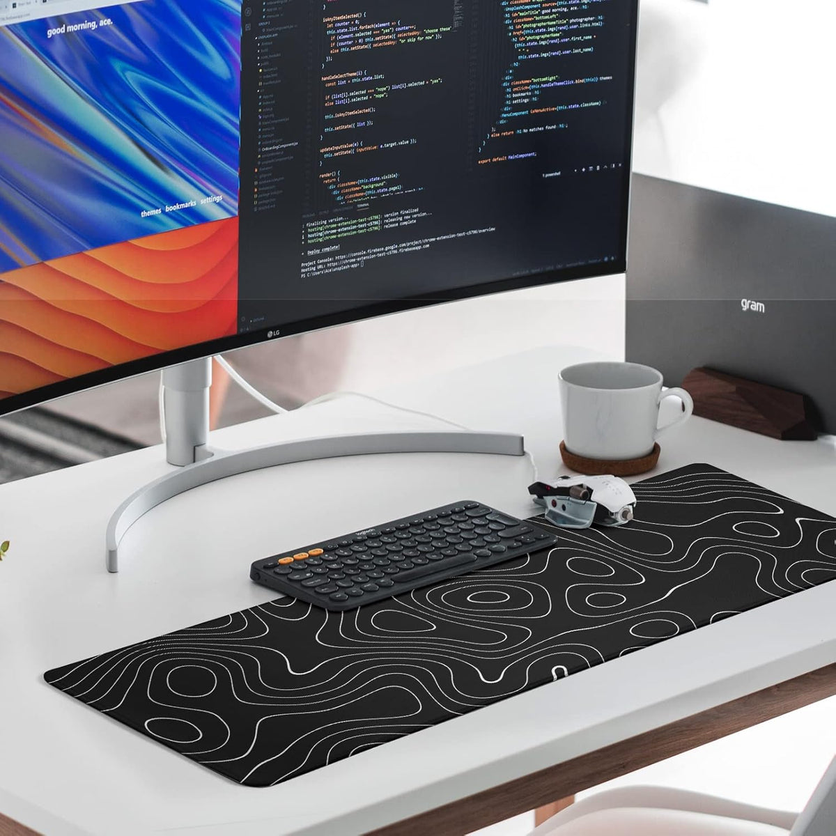 Large Topographic Map Gaming Mouse Pad for Desk Black Desk Pad with Non-Slip Rubber Base Stitched Edge Desk Organizers and Accessories Desk Decor