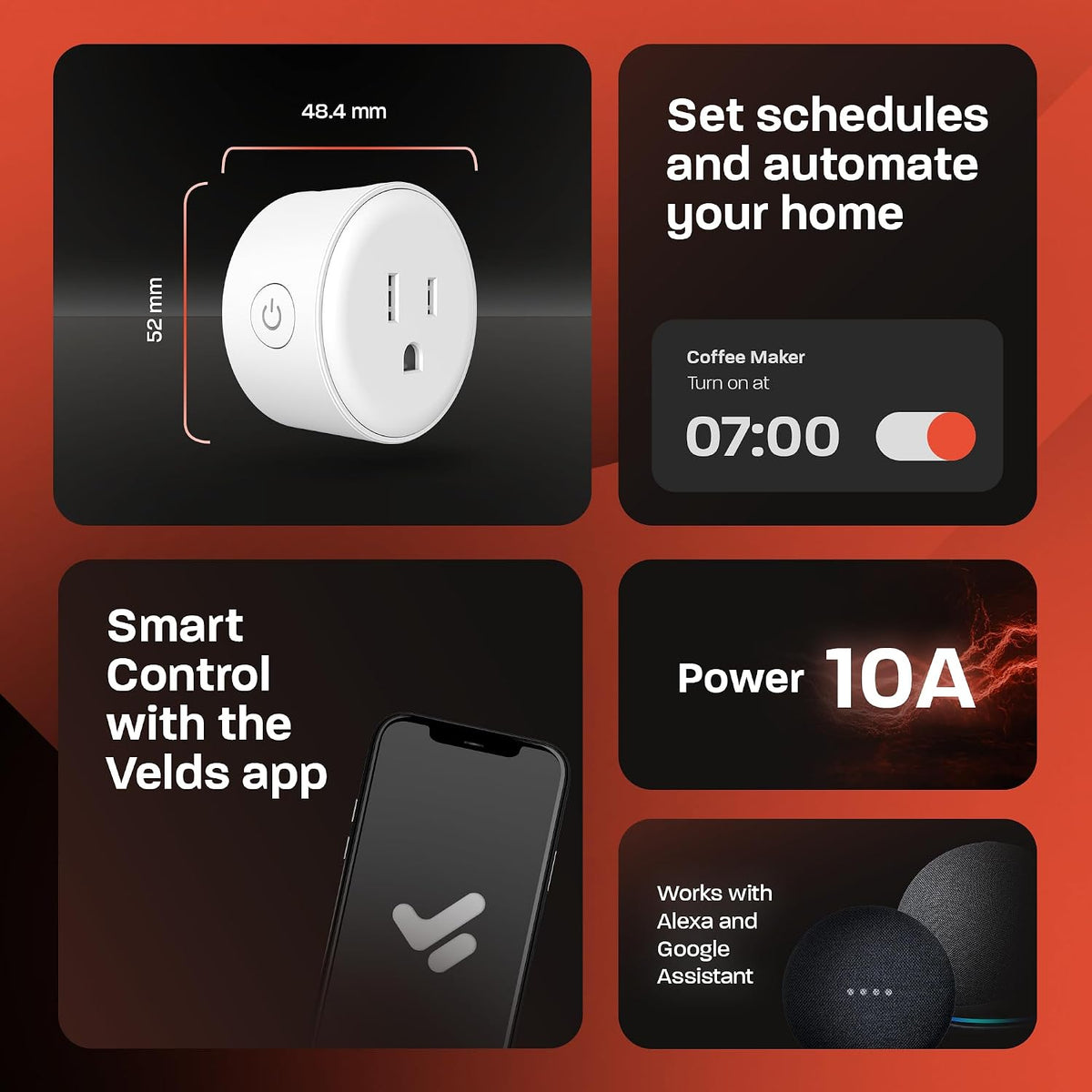 Smart Plug, Compatible with Alexa and Google Home, WiFi Enabled, No Hub Required, 2.4Ghz Connection, White, 2 Pack