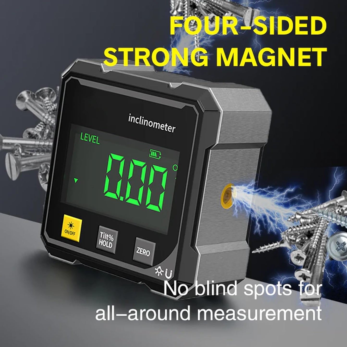 Digital Angle Finder with Electronic Laser & 4-Side Magnetic Base - Electronic Inclinometer with LED Display Cube Inclinometer, Table Saw Miter Protractor, Woodworking Measuring Tool, Level Box