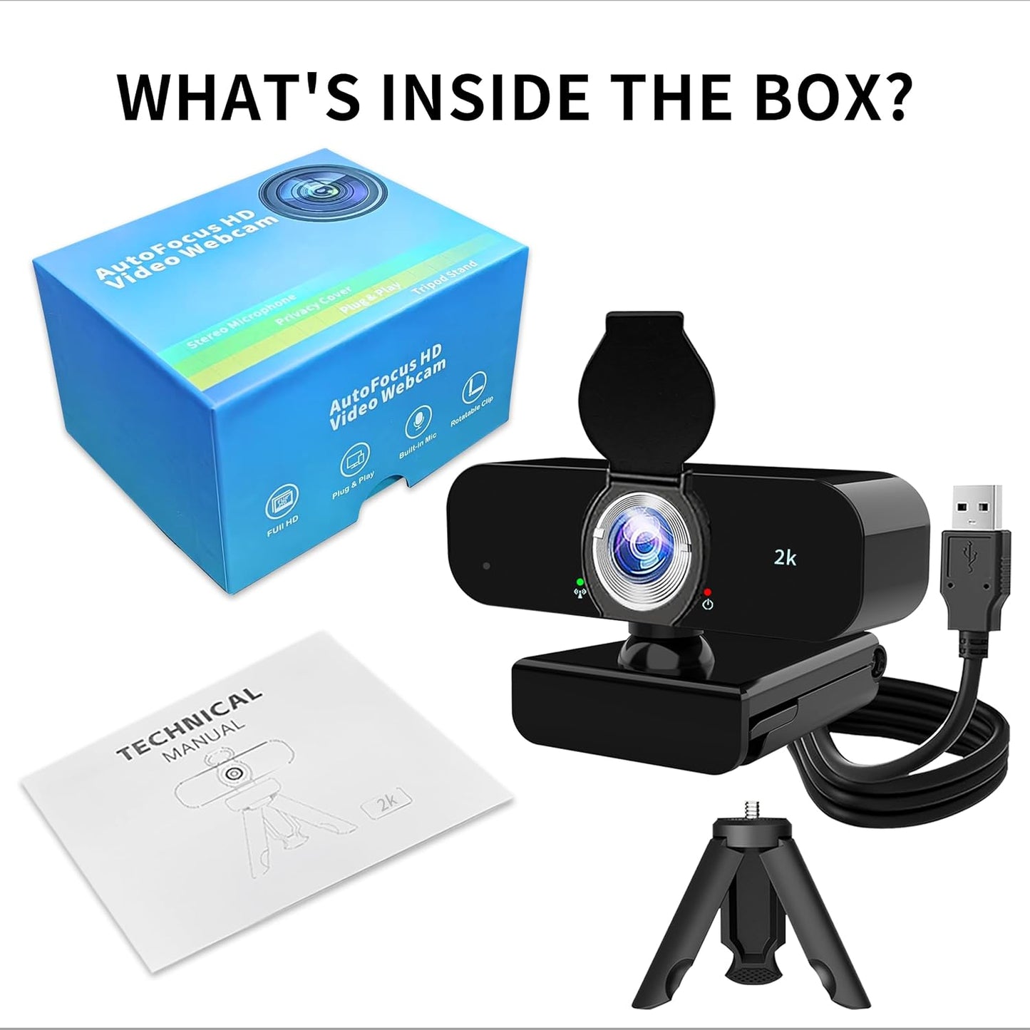 Webcam for Computer, USB Plug&Play, Auto Low Light Correction, Privacy Cover, Tripod, Wide Angle for Meeting/Online Video/Zoom, Web Cam with Microphone (1080p)
