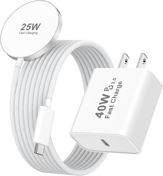[Apple MFi Certified] 25W Magnetic Wireless Charger Apple Mag Safe Charger | 40W USB C Charger Block & 25W Mag-Safe Wireless Fast Charging Pad, for iPhone 17 16 15 14 13 12 Pro Max/AirPods 4/3/2/Pro