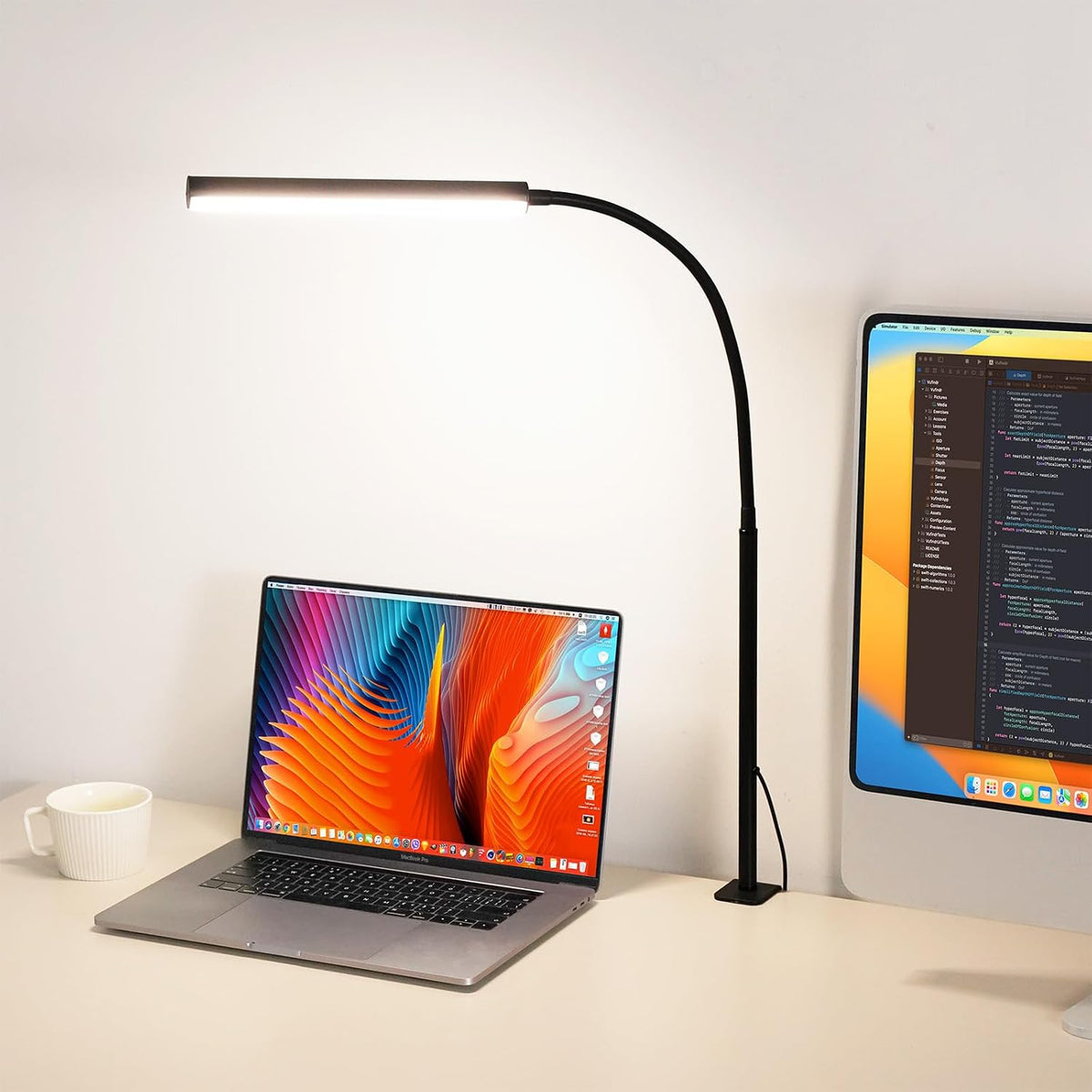 LED Desk Lamp for Office Home, Adjustable Flexible Eye-Caring Desk Light with,5 Modes 10 Brightness Adjustment, USB Adapter Desk Lamp with Clamp-MINI-B