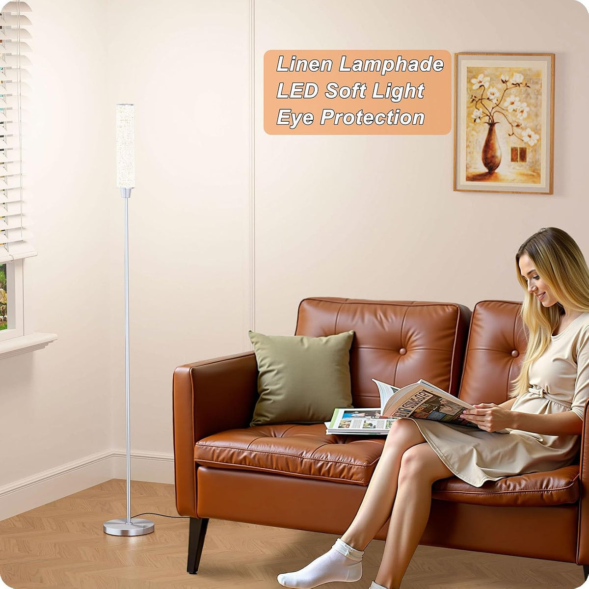 Nukanu Floor Lamp with Remote Control,Nickel,Linen lampshade