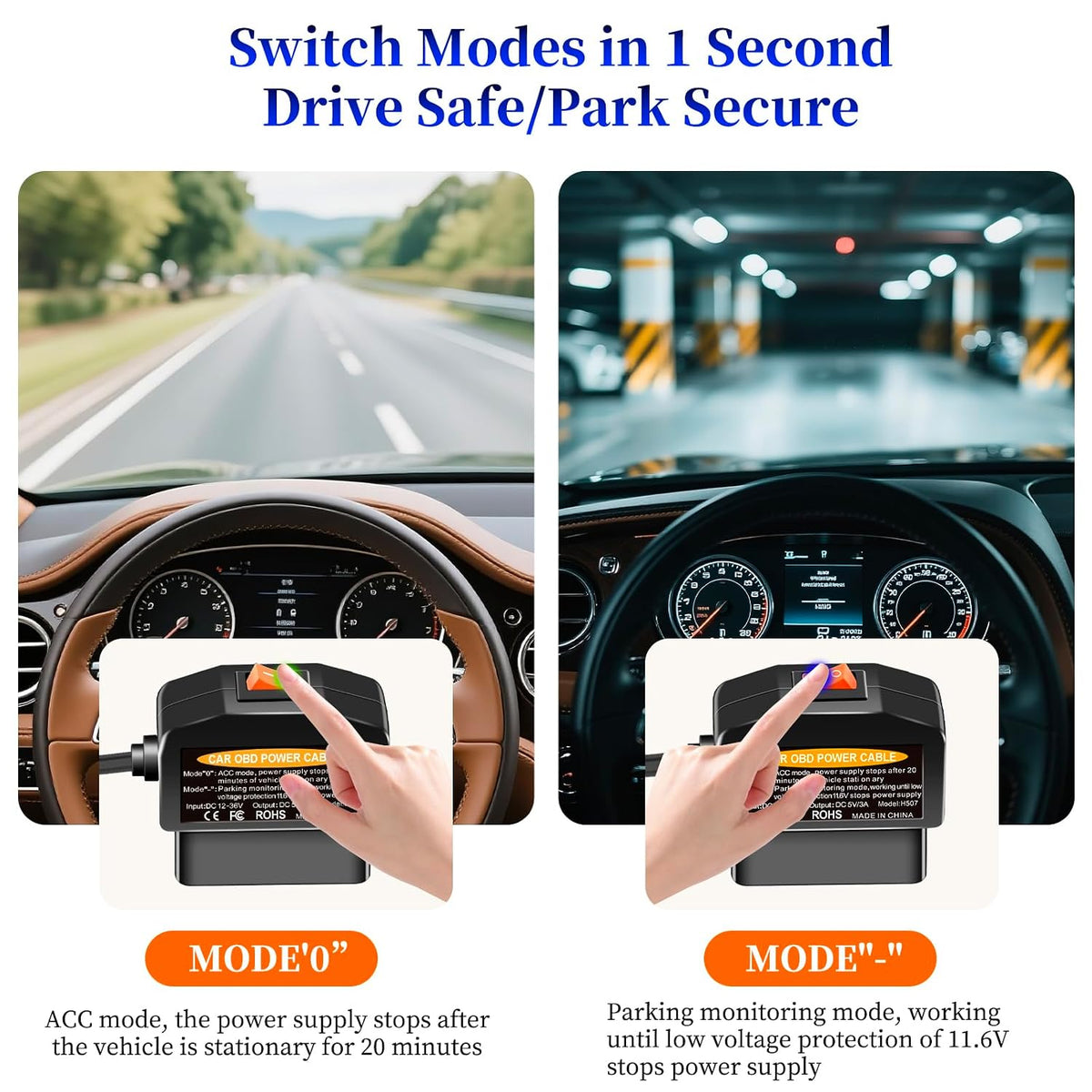 OBD2 to USB C Power Adapter for Dash Cam, Hardwire Kit with Parking Mode, Low Voltage Protection (11.6V/23.4V), Acc Detection, Plug and Play Continuous Recording Cable（Type-C