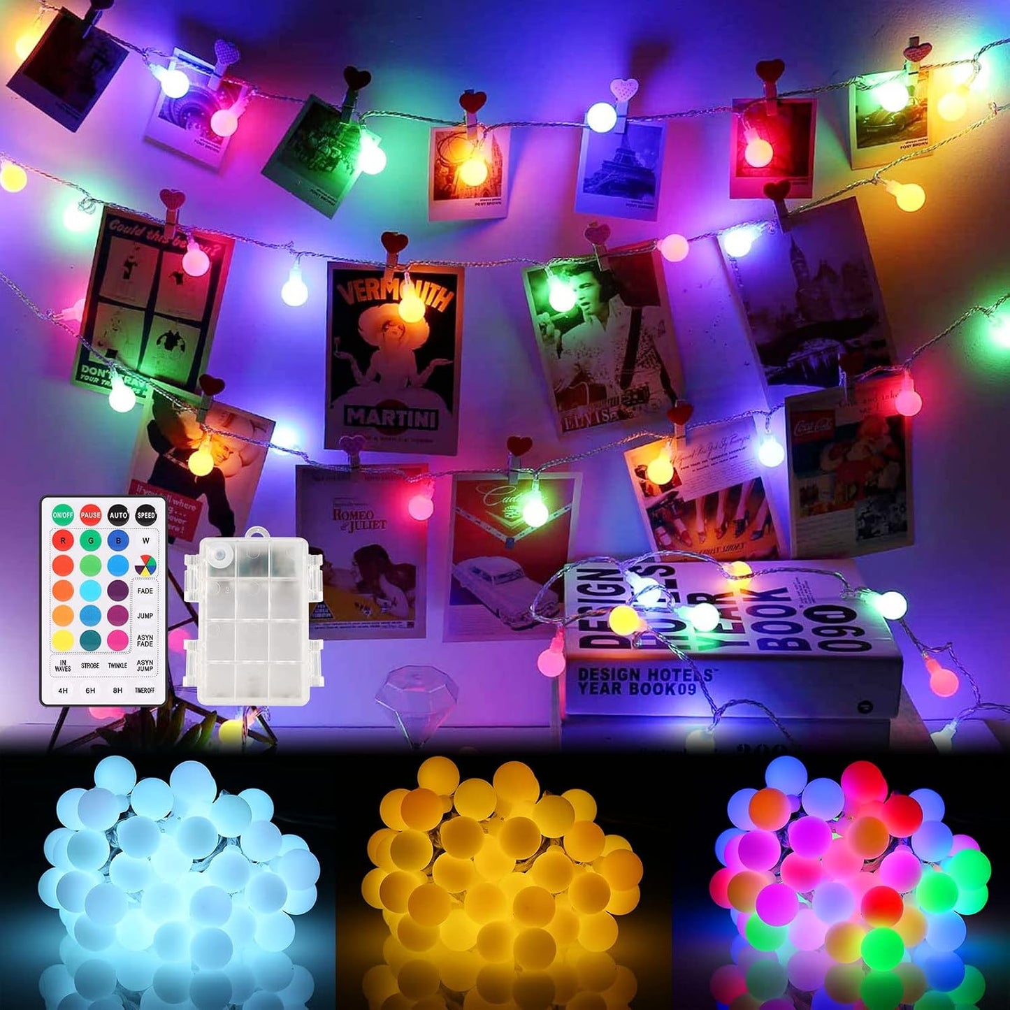 ALOVECO LED String Lights 18ft 50 LEDs Battery Operated String Lights with Remote 8 Modes Waterproof Globe Starry Fairy Lights for Outdoor Indoor Bedroom Garden Party Christmas Tree (Multicolor)
