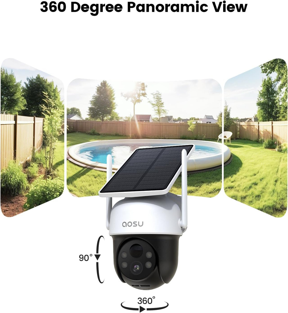 aosu Solar Camera Outdoor Wireless for Home Surveillance,Fixed Solar Panel