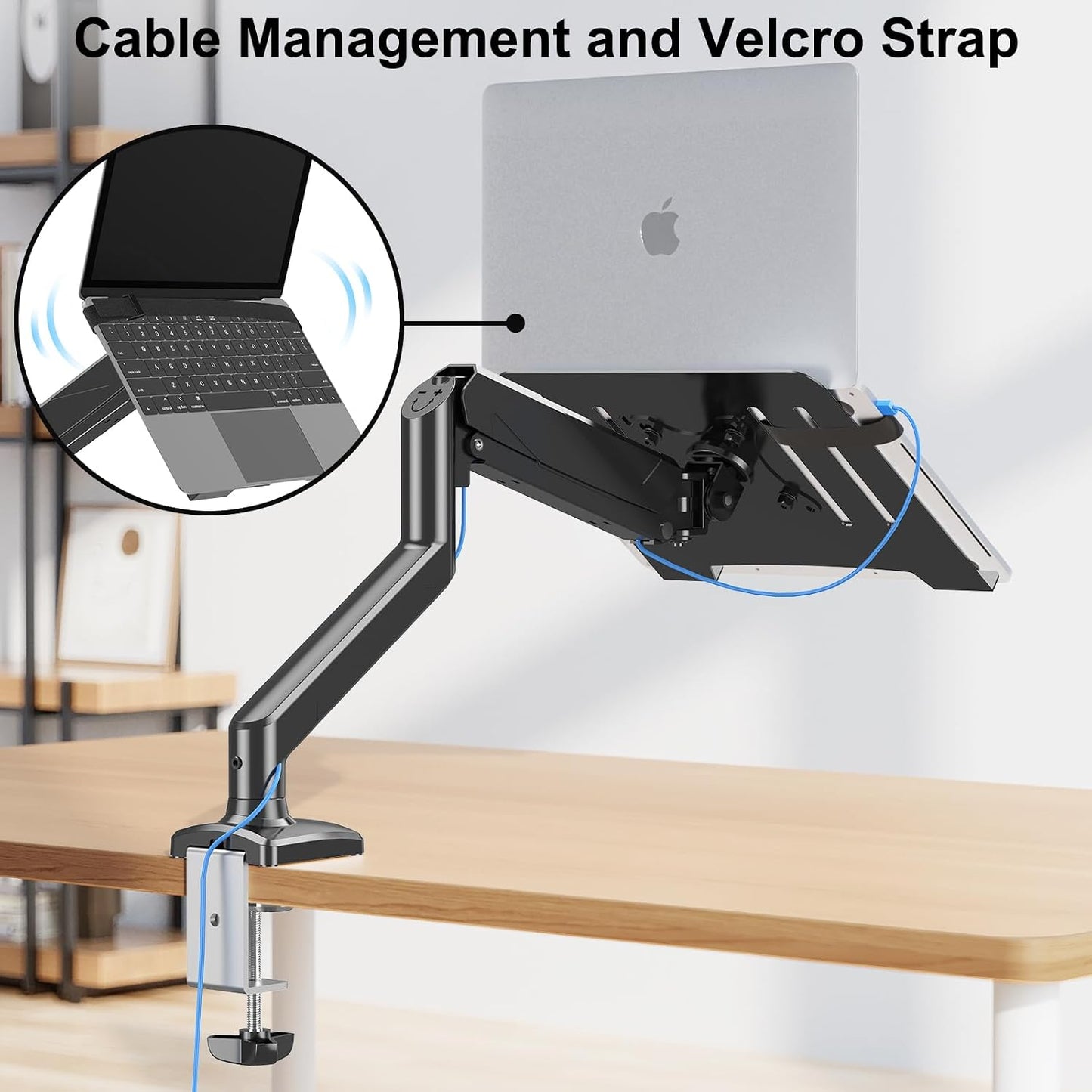 Laptop Stand Desk Mount, 2 in 1 Function, Single Monitor Mount | Fits Max 17" Notebook and 32" Computer Screen, Gas Spring Arm with Laptop Tray, Holds up to 17.6lbs