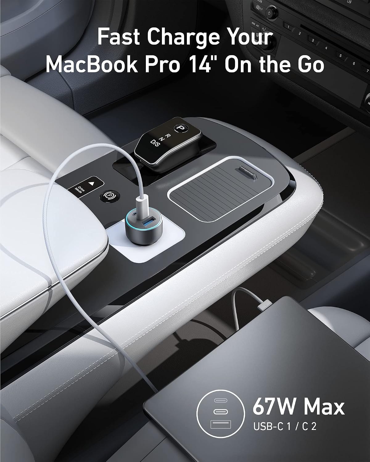 Anker 535 67W 3-Port Compact PowerIQ 3.0 USB C Car Charger | Fast Charging Adapter for iPhone 17 / 16 / 15 / 14 Series, Galaxy S25 / S24 / 23, MacBook, iPad, and More (Cable Included)