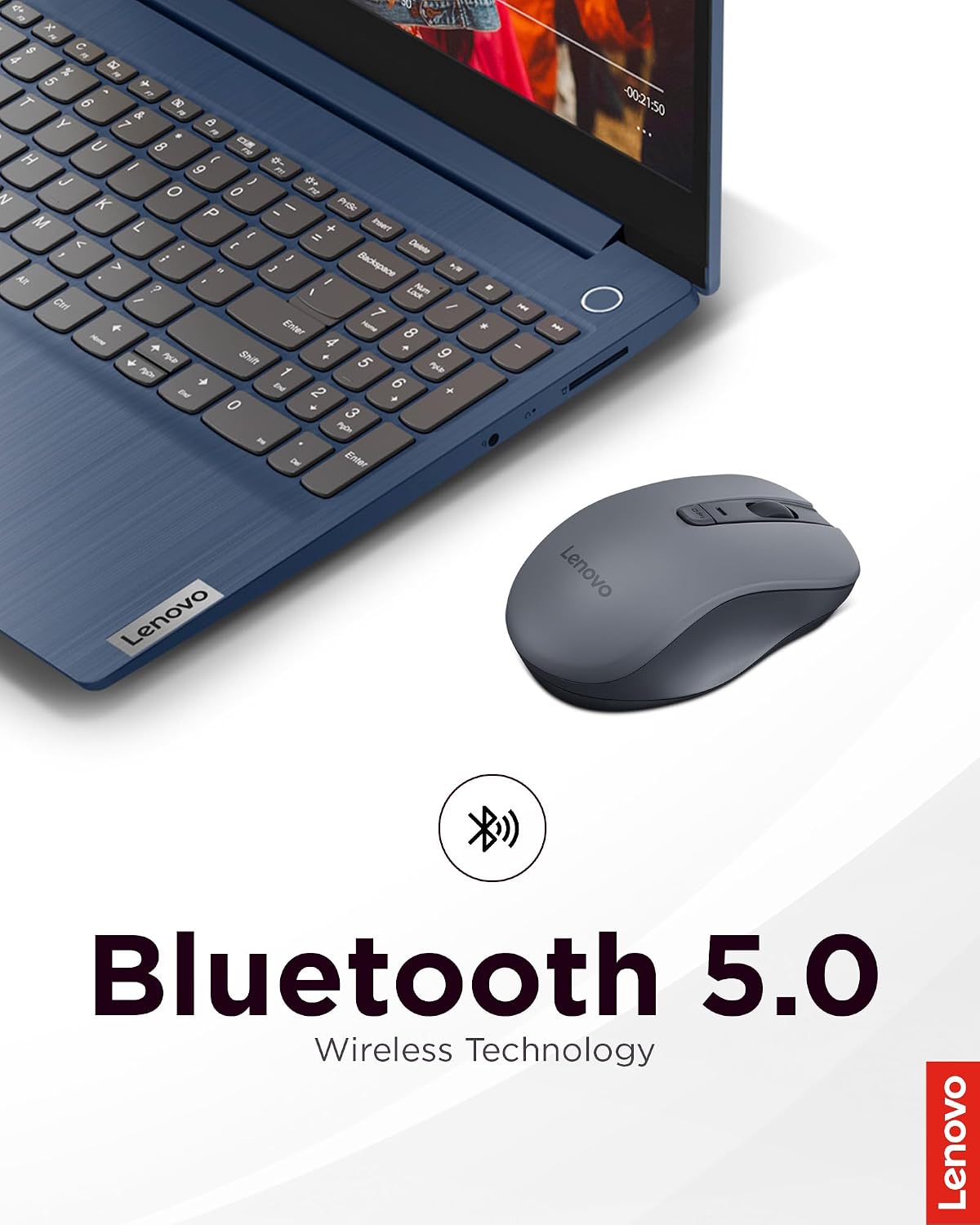 Lenovo WL310 Bluetooth Silent Mouse, Ergonomic, Adjustable DPI, Silent Clicks, Bluetooth 5.0, Portable for Windows, Mac, and Chromebook, Grey