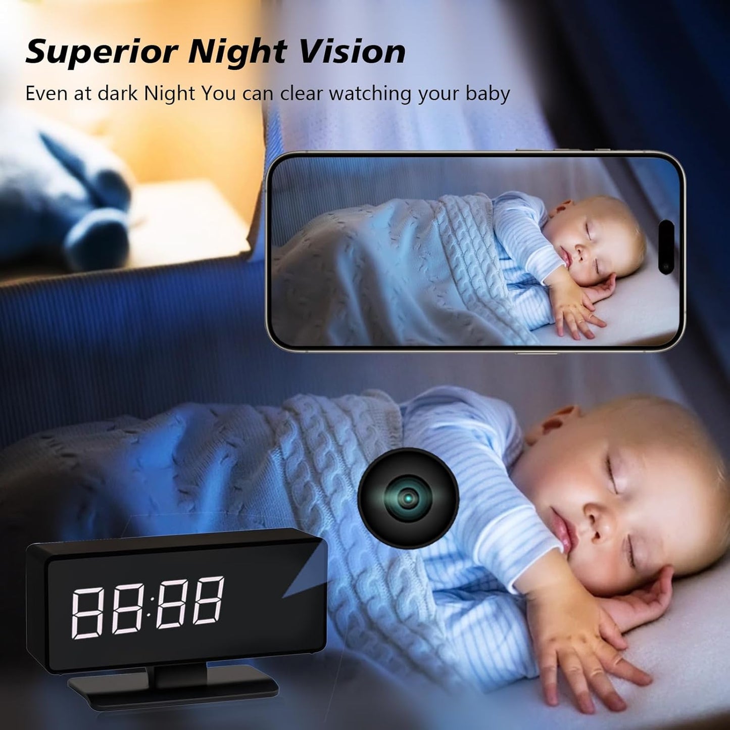 WiFi Hidden Full HD 4k Camera Clock - Nanny Cam with 145° Wide-Angle Lens, Night Vision & Motion Detection, Wireless Indoor Hidden Camera for Home Security Monitoring Remote Live Stream