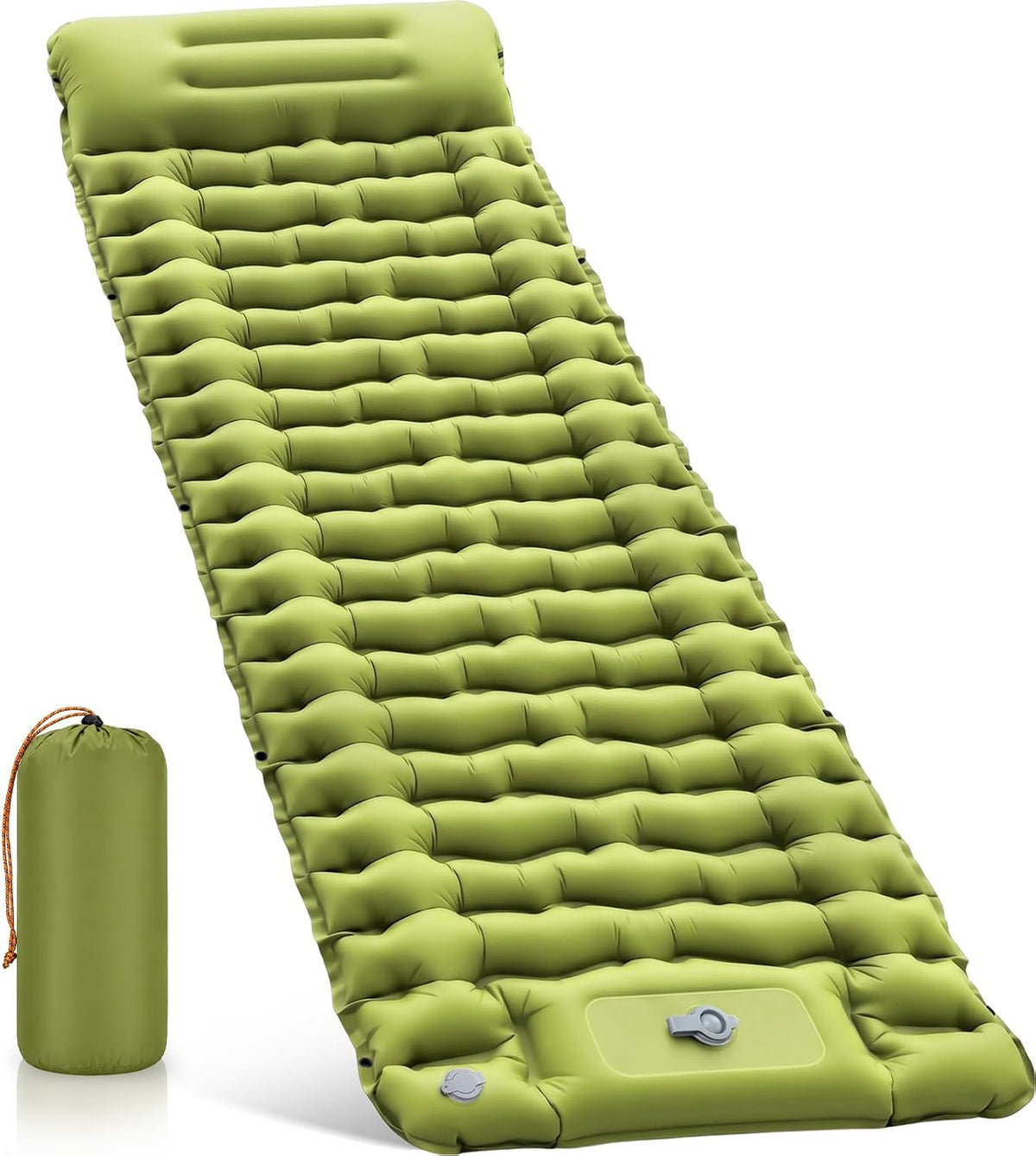 Sleeping Pad for Camping, Built-in Foot Pump with Pillow | Ultralight Inflatable, Extra Thick Compact Camping Mattress for Camping, Hiking, Backpacking, Tent Use, Single, Green