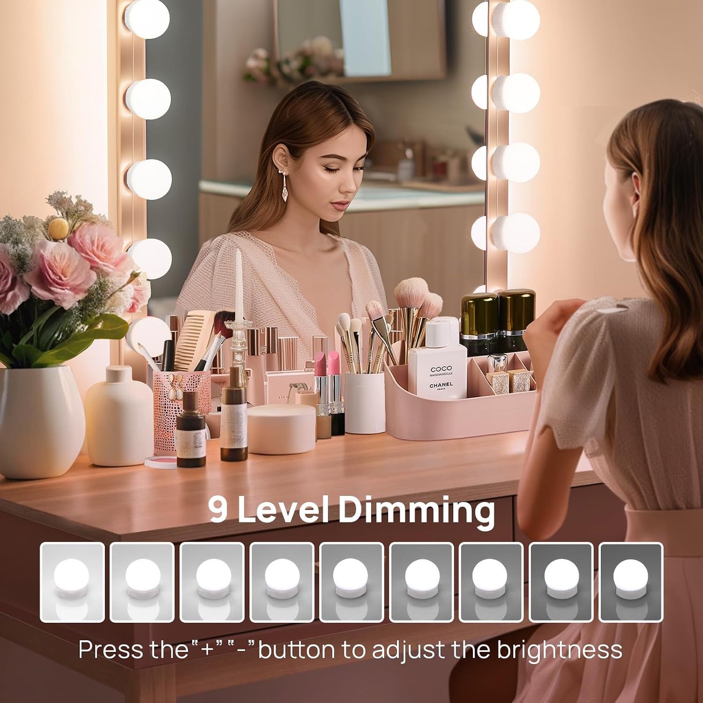 Consciot LED Vanity Lights for Mirror, Hollywood Style 10 Dimmable Bulbs | Adjustable Color & Brightness, USB Cable, Mirror Lights Stick on for Makeup Table Dressing Room Mirror