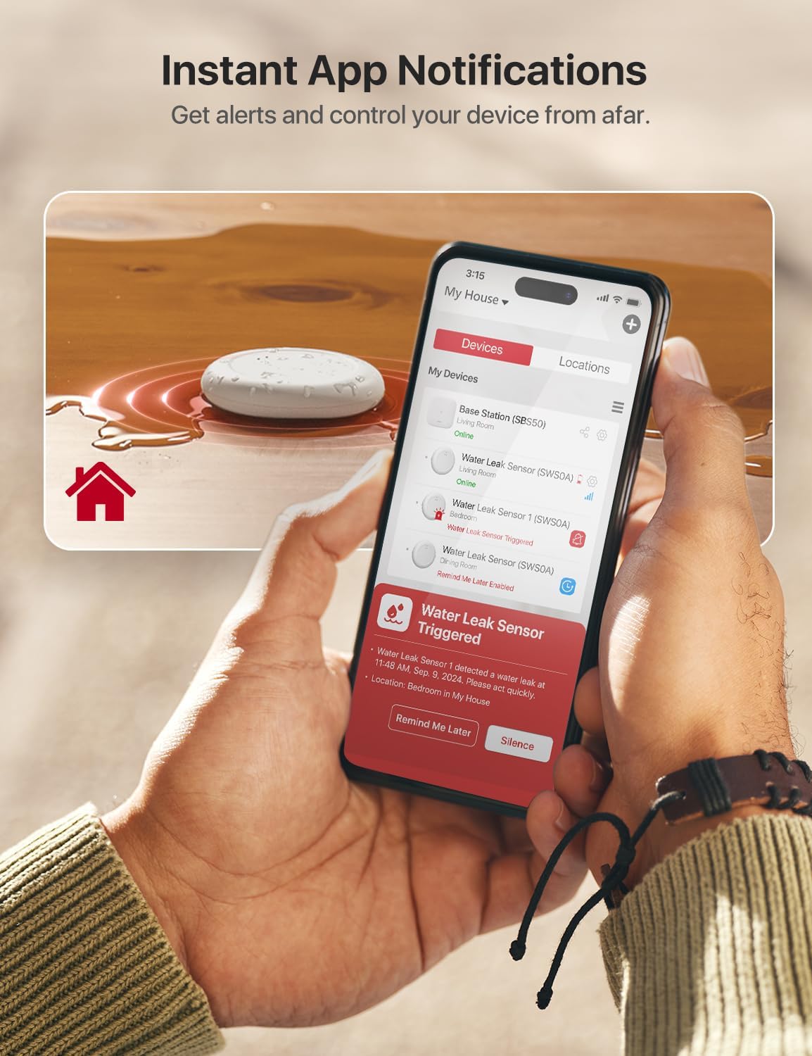X-Sense Ultra-Slim Wi-Fi Water Leak Detector, 4 Sensors + Base Station | 0.7 in Thin Design, Real-Time Alerts, Detects Water as Low as 0.4 mm, 1700 ft Range, Under Appliances & Behind Toilets