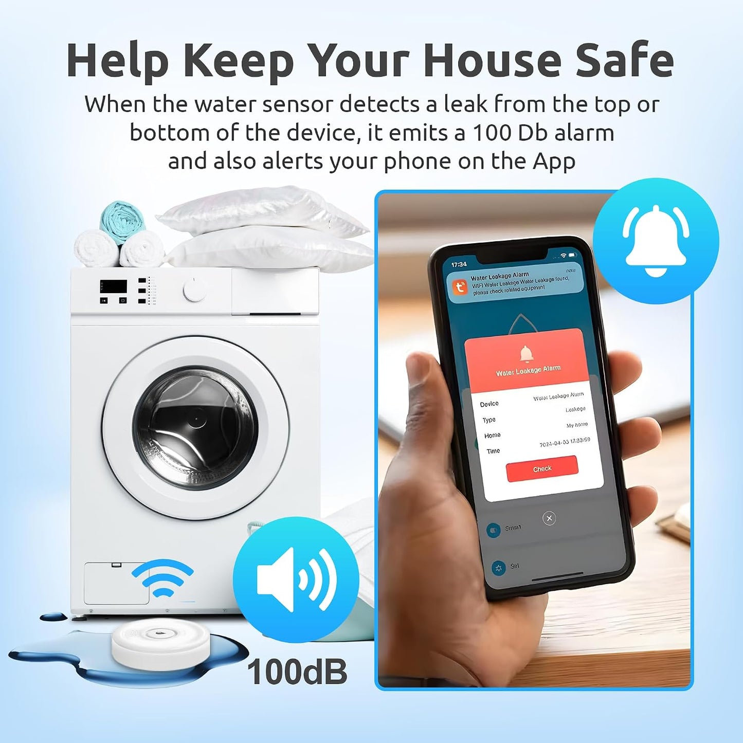 Drip Defender Pro Water Sensor WiFi Water Leak Detector for Home 100dB | High Sensitivity Smart Moisture Alarm, IP66 Waterproof, Easy Installation for Kitchens, Basements, Bathrooms, Laundry