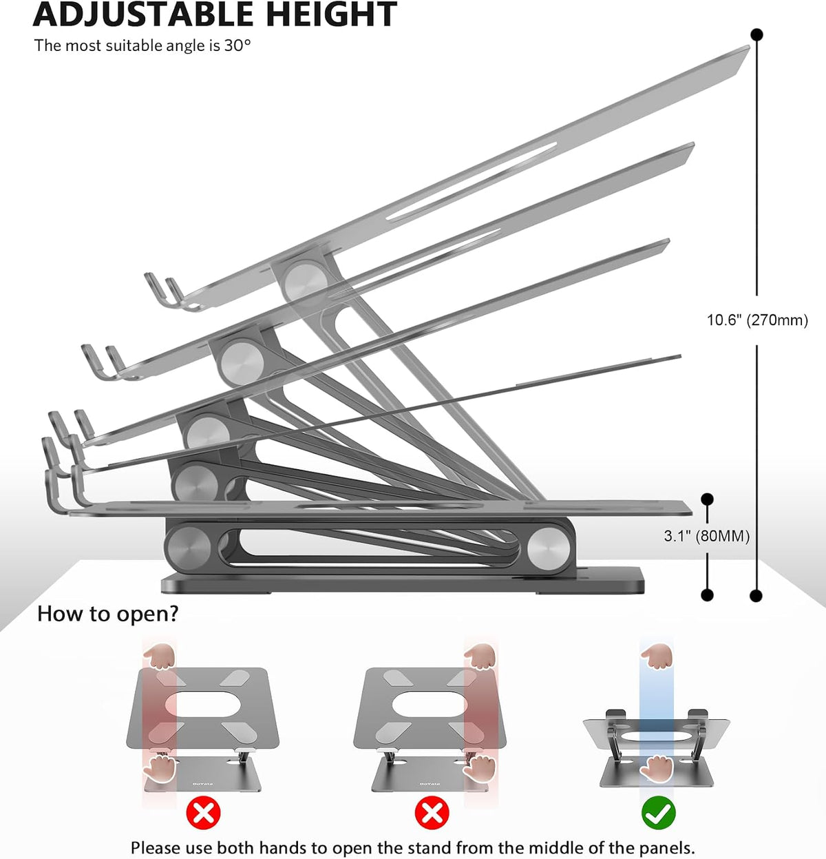 BoYata Laptop Stand, Adjustable Multi-Angle Riser, Up to 17 Inches,Gray