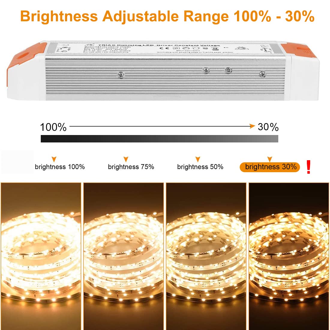LEDMO LED Dimmable Driver 120W 12V DC Quiet Operation Universal Regulated