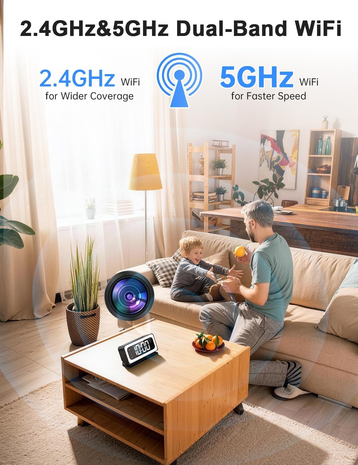 2K Alarm Clock Camera,5G&2.4G WiFi Nanny Cam Wireless Indoor Camera,Cameras for Home Security,AI Human Detection,Color Night Vision for Home/Pet