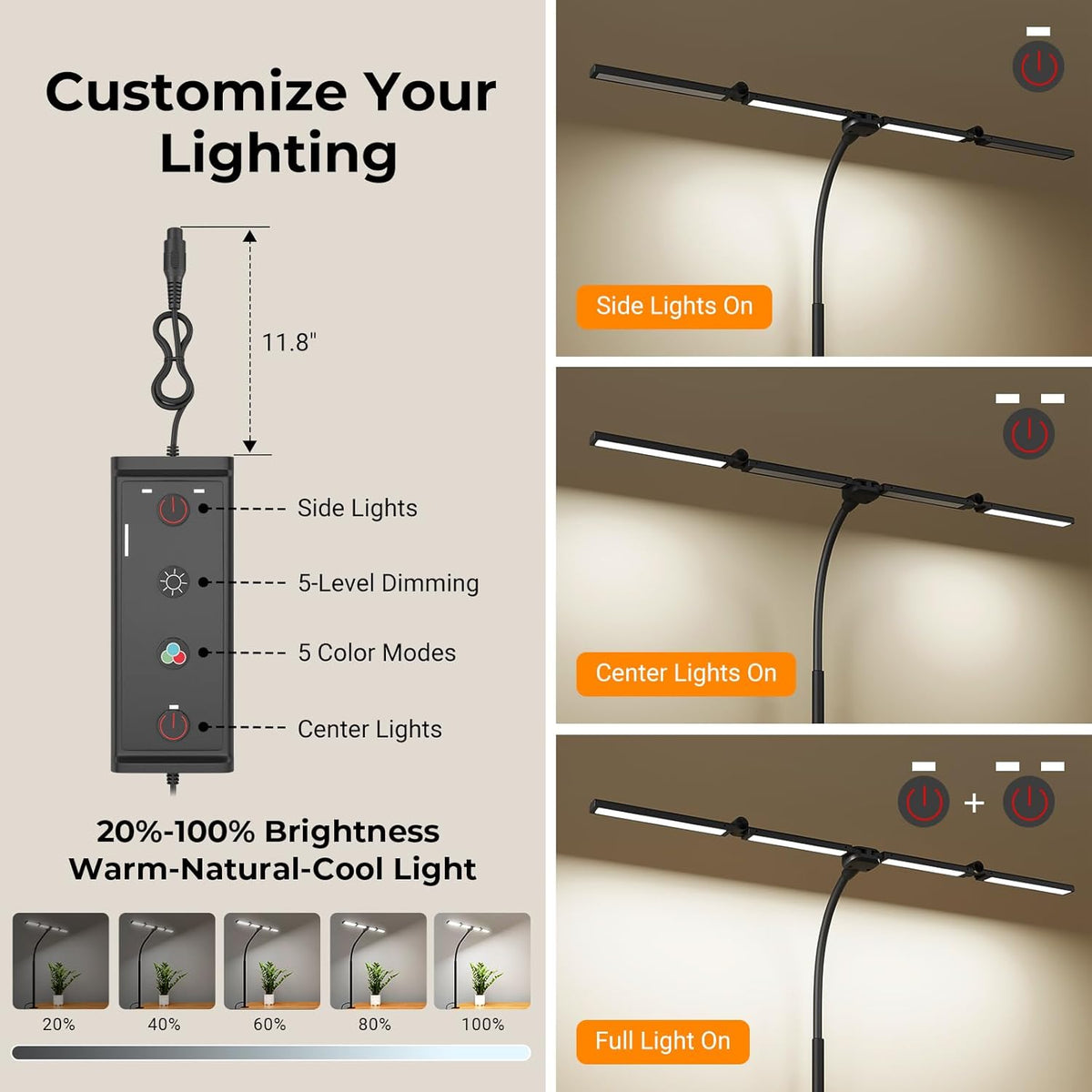 LED Desk Lamps for Home Office, Adjustable Swing Arm Desk Lamp with Clamp | Gooseneck Tall Clip on Desk Light for Sewing,Reading,Draw,Workbench,Study,Puzzle,Craft,Monitor,Architect,Computer,Task