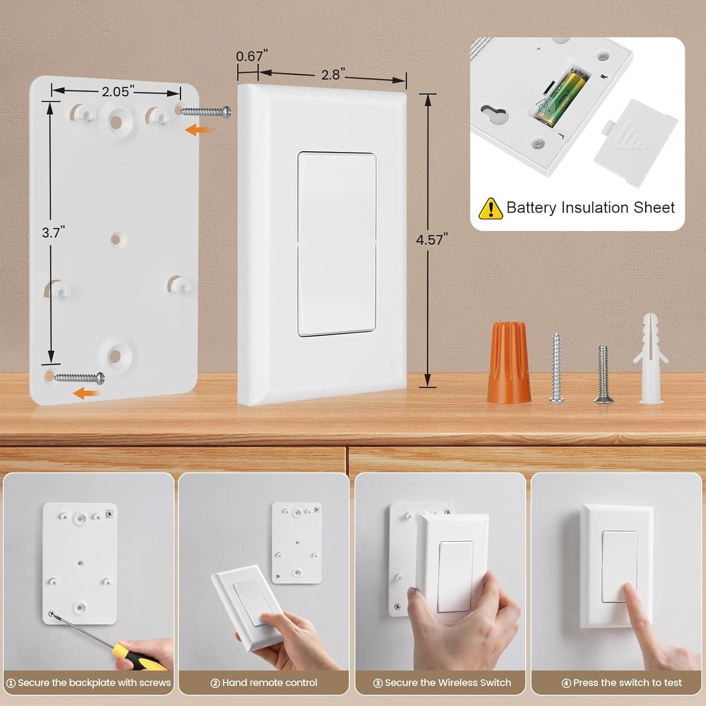 SURAIELEC Wireless Wall Switch Remote Control Outlet, 100 ft RF Range | Plug & Play, No Wiring Needed, Expandable Remote Light Switch Kit for Plug-in Pendant Light, Lamp, Small Electrical Appliance