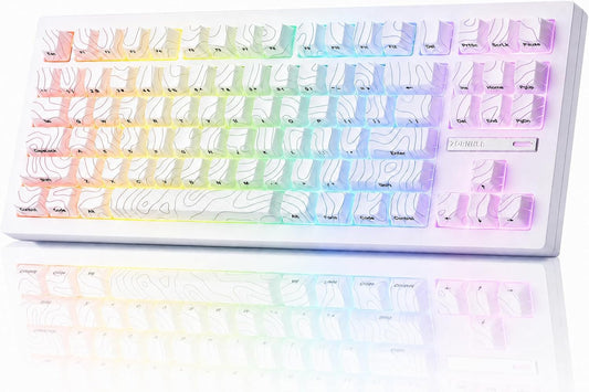 ZORNHER ZH870 Wireless Gaming Mechanical Keyboard,80% White Custom Creamy Sound Keyboard with Lighted Up White Topographic Keycaps,Creamy Sounding Linear Switches,Hot-Swappable,RGB Backlit