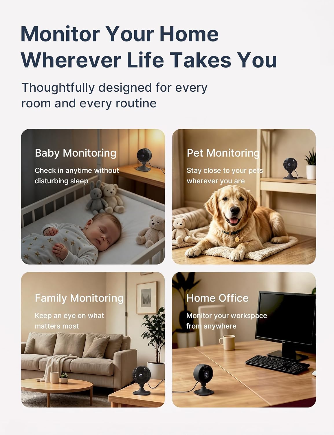 GNCC 2.4GHz Indoor Security Camera for Home, 1080P Baby & Pet Cam, 4-Pack