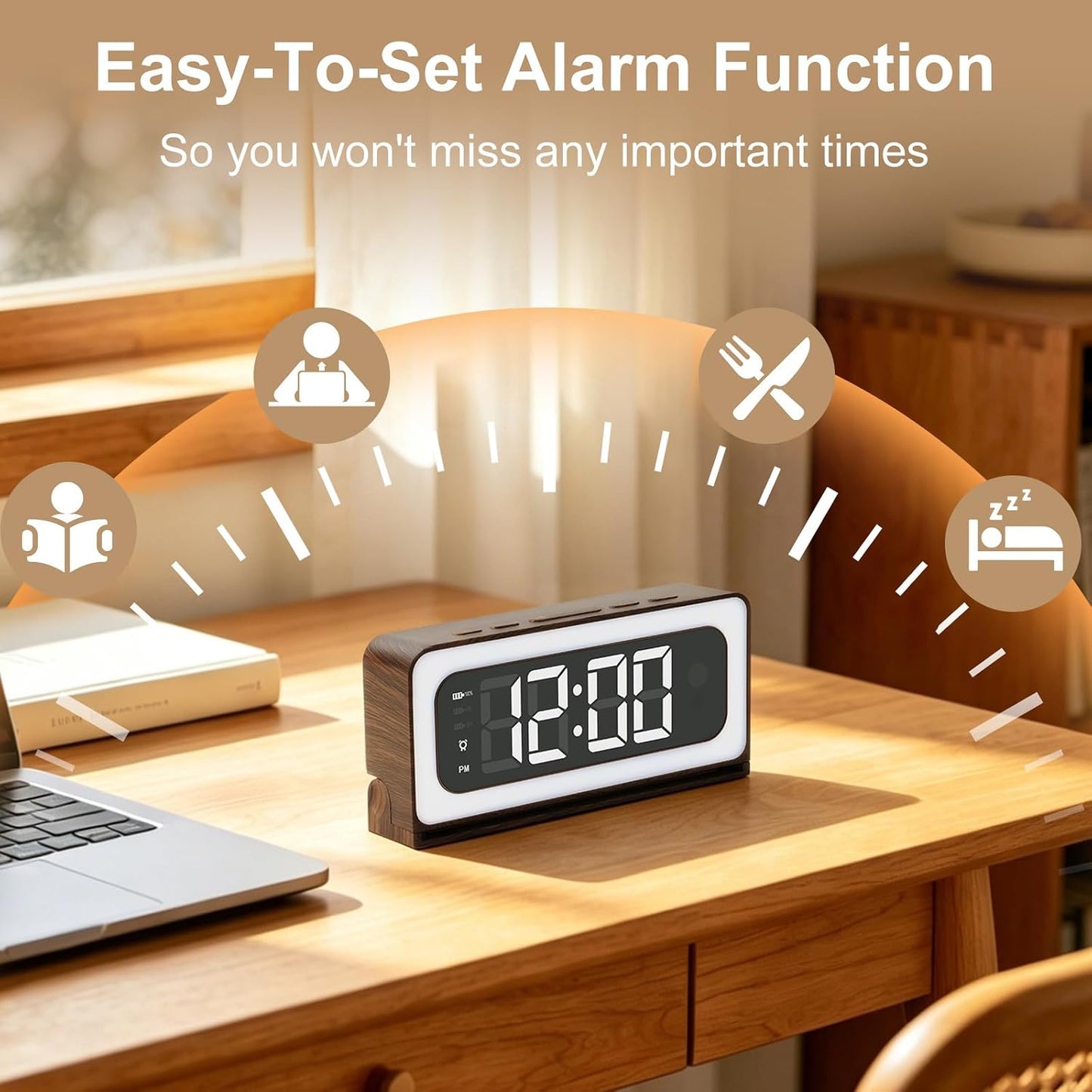 Clock Camera,Wood Grain,5G/2.4GHz WiFi Nanny Cam w/Alarm,2K Indoor Secuirty Camera,Color Night Vision,Dimmable Night Light, AI Human Detection,5200mAh Rechargeable Battery,SD & Cloud Storage,Pet,Baby