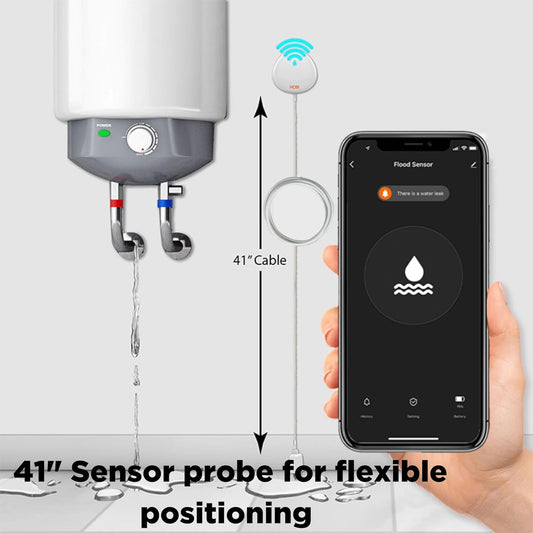 MOBI Smart WiFi Water Leak Detector Sensor (2 Pack), App Alerts, Flood & Leak Alarm, 48” Extension Probe, No Hub Required, 24/7 Monitoring for Basement, Kitchen, Bathroom