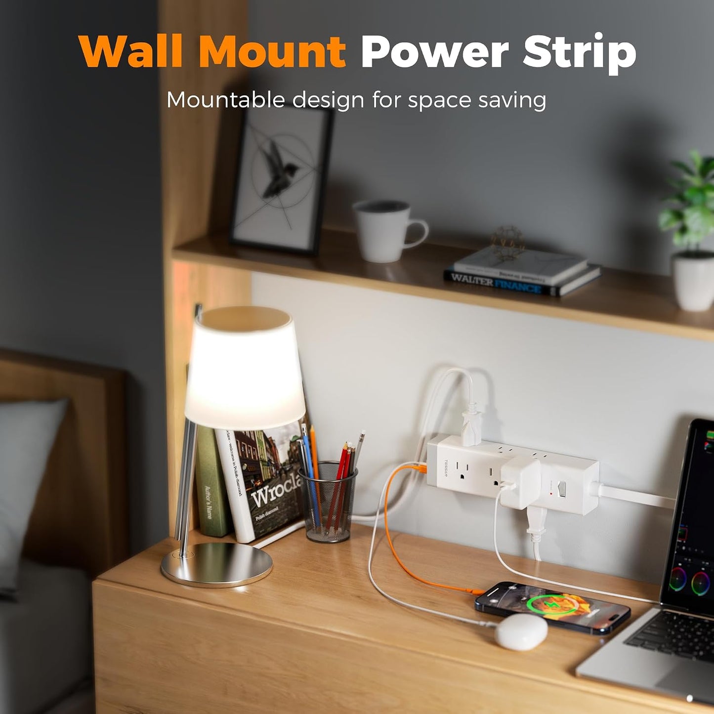 TESSAN Surge Protector Power Strip with 1050J Protection, 6 Ft, Grey | 9 Outlets with 4 USB (2 USB C), Flat Plug Extension Cord, 20W Multiple Charging Station for Home, Office, College Dorm Room