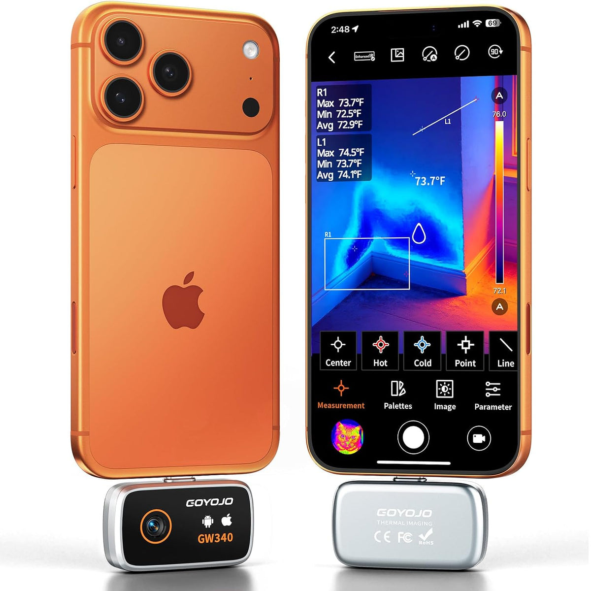 GW340 Thermal Camera for iPhone/Android/Tablet, 512x384 Super IR Resolution, Thermal Imager iOS 17/16/15 Series & iPads USB-C Port, 256x192 IR Resolution Home Inspection, HVAC, Automotive -4°F~752°F
