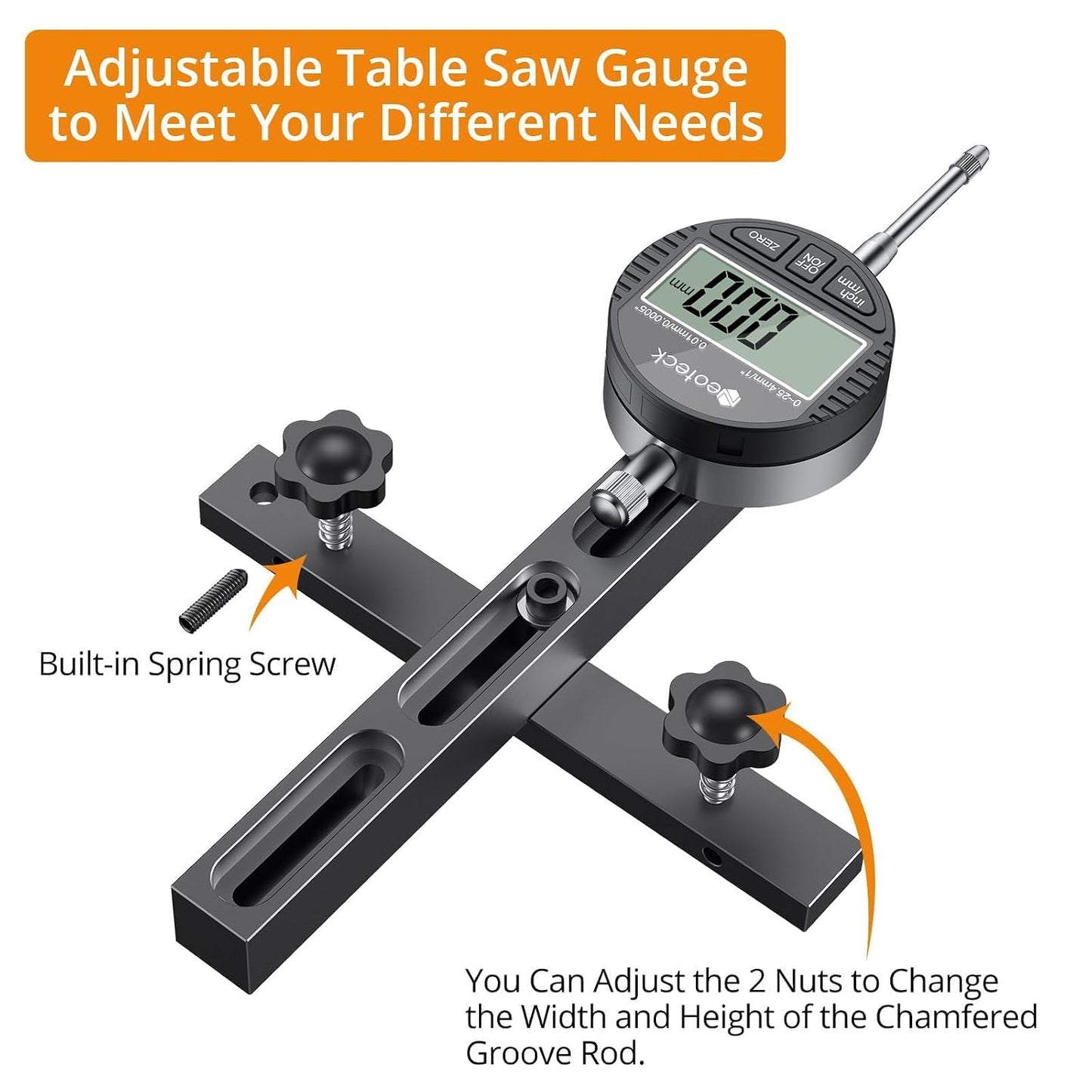 Neoteck 0-1" Digital Dial Indicator Table Saw Gauge Suitable for Table Saws | with a Groove Width of 3/4" (19mm) or More for Aligning and Calibrating Work,Shop Machinery,Band Saw and Drill Press-Black