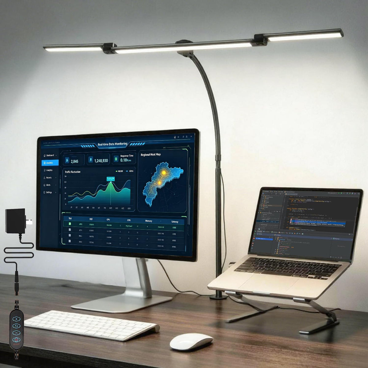 LED Desk Lamp with Clamp for Home Office, Wide Light for Dual Monitors