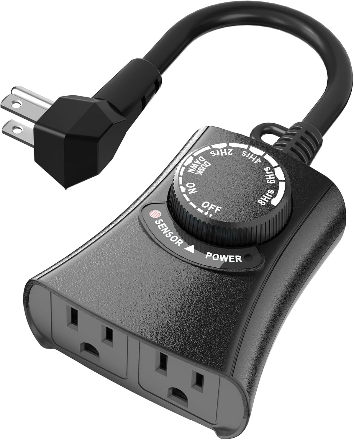 HBN Outdoor Light Timer, Dusk to Dawn Light Sensor Outlet,2 Grounded Outlet