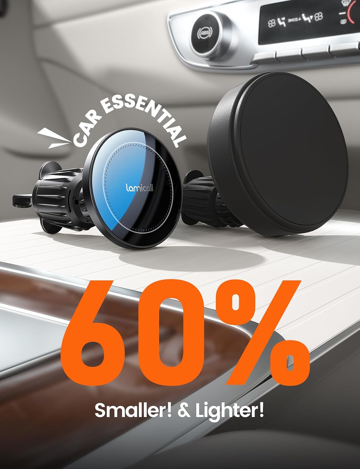 Lamicall 15W for MagSafe Car Mount Charger Vent Dashboard 360° for iPhone | 20x Strong Magnets Wireless Car Phone Holder Charger Phone Holder Accessories for Women Men for iPhone 17 16 15 Pro Max Black